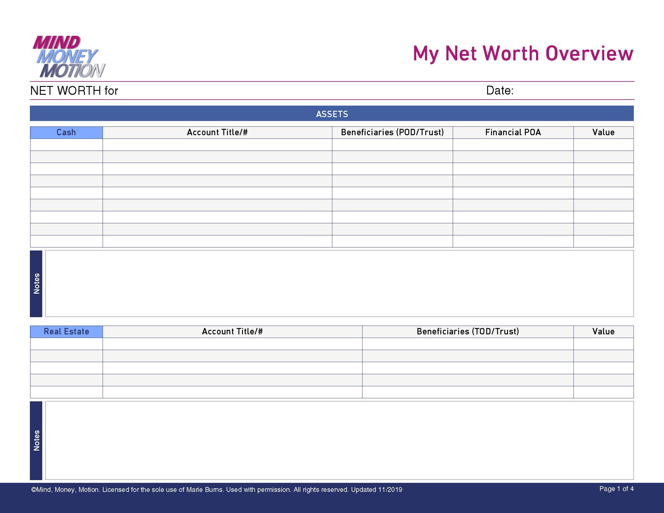 My net worth statement download - mind, money, motion